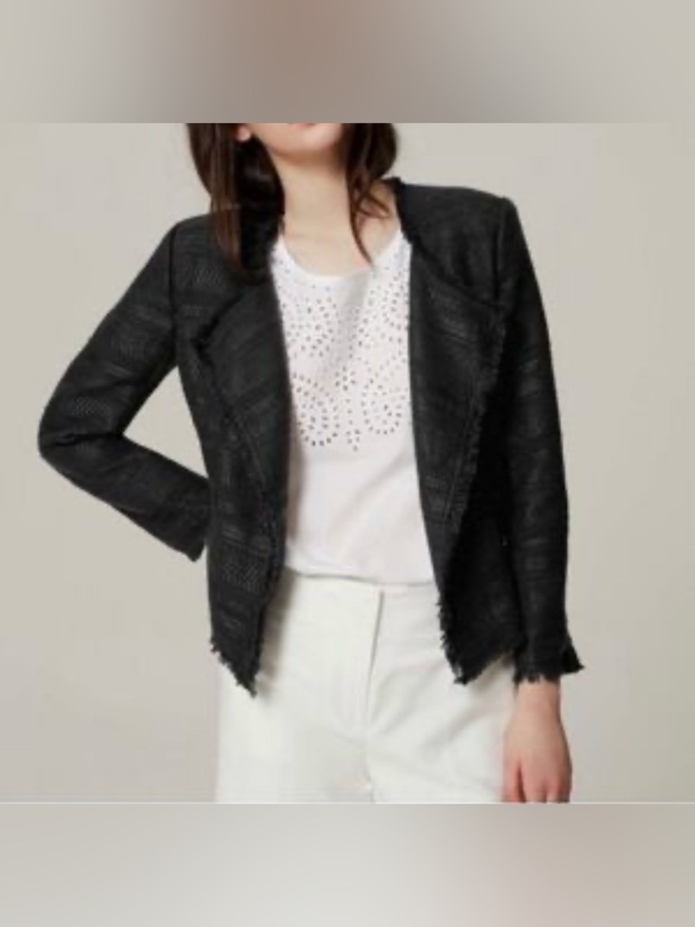 ANN TAYLOR LOFT Black Tweed Open Front Blazer Jacket